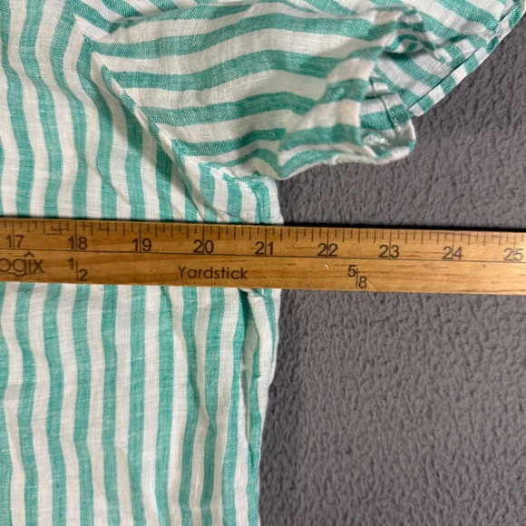 Talbots Petites LP‎ Linen Top Green White Striped V-Neck Short Sleeve Tunic - Picture 6 of 7